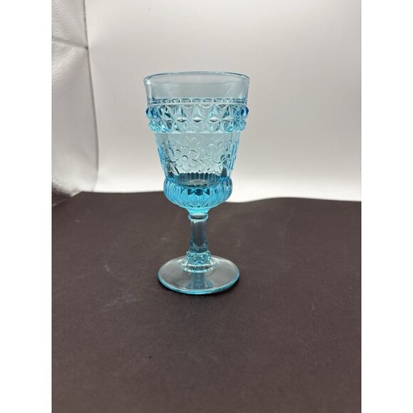 Vintage EAPG Adams & Company Wildflower Blue Wine Glass 4-7/8” -1874 - Picture 1 of 5